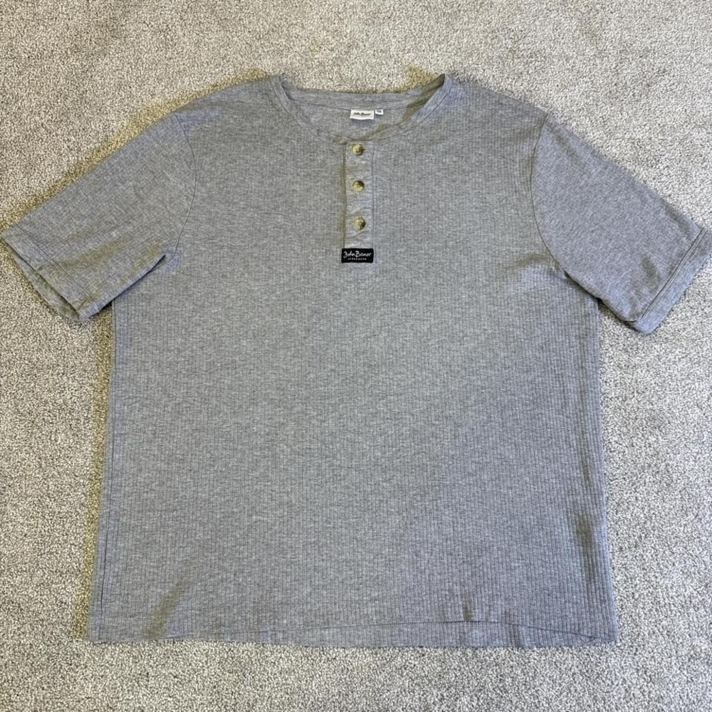 John Baner Grey Henley Shirt Men's Large Button Front